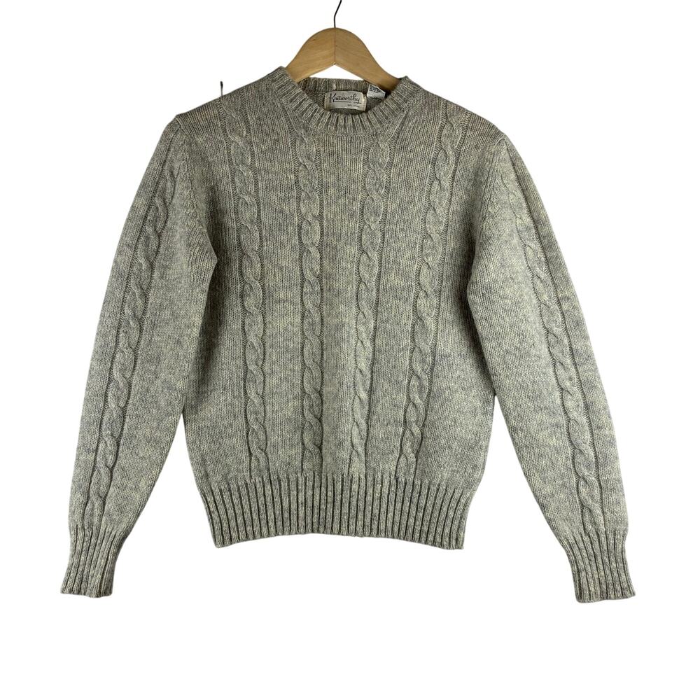 Knitworthy 100% Pure Wool Cableknit Sweater Women’s Measured Small Grey Preppy